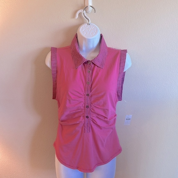 Pilcro Varsity Polo Top Size Small Pink Sleeveless Partial Button Up Pullover - Picture 4 of 15